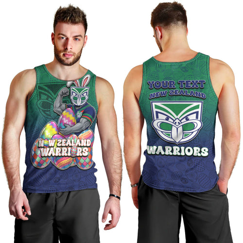 Personalized New Zealand Warriors Men Tank Top Easter Mascot - Colorful Eggs Cartoon Style