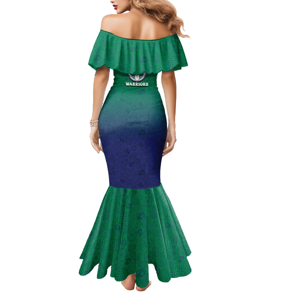 Personalized New Zealand Warriors Mermaid Dress Easter Mascot - Colorful Eggs Cartoon Style