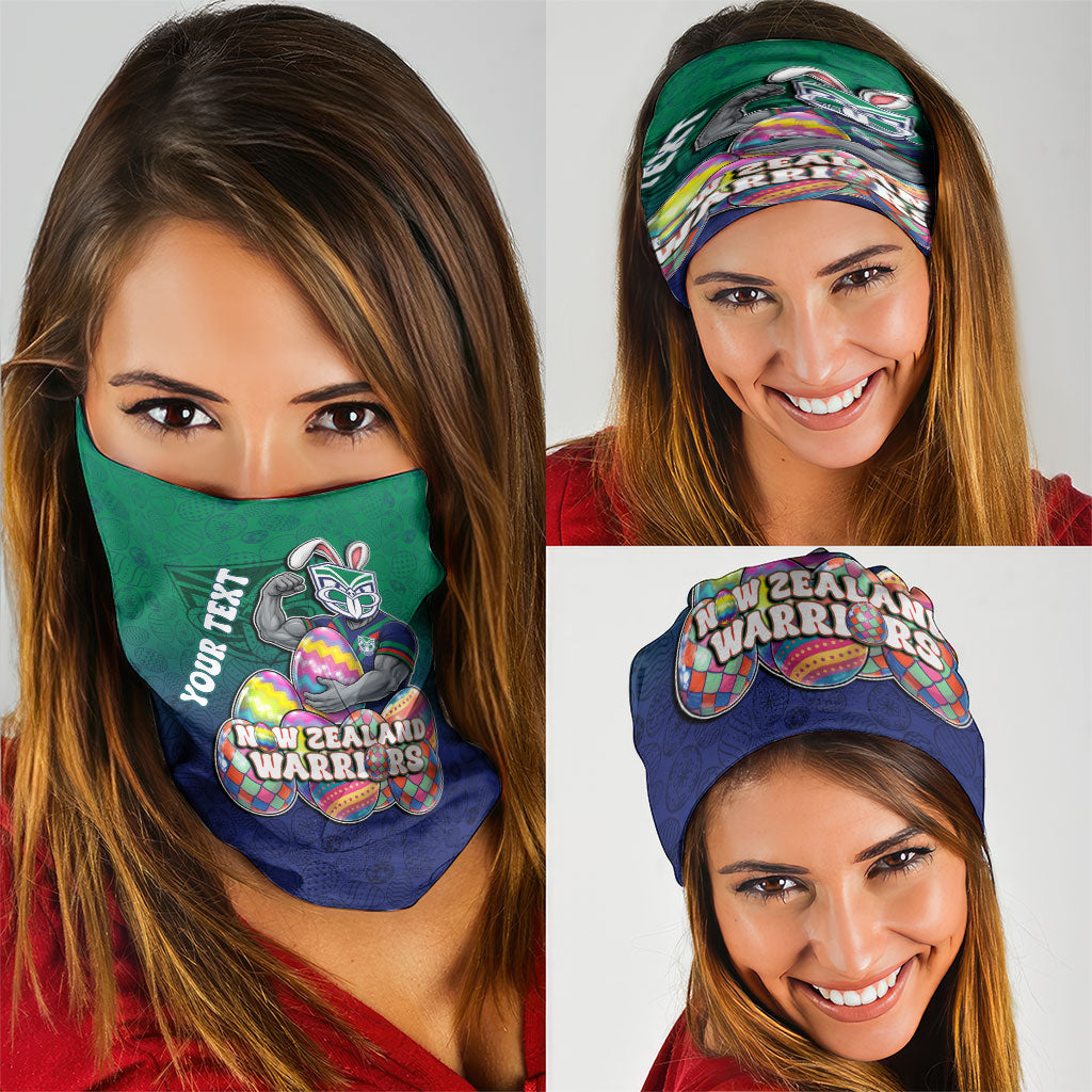 Personalized New Zealand Warriors Neck Gaiter Easter Mascot - Colorful Eggs Cartoon Style