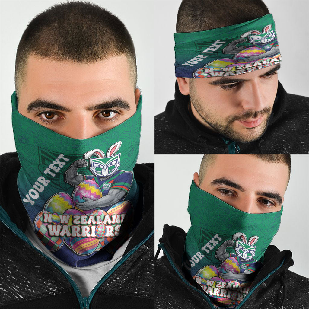 Personalized New Zealand Warriors Neck Gaiter Easter Mascot - Colorful Eggs Cartoon Style