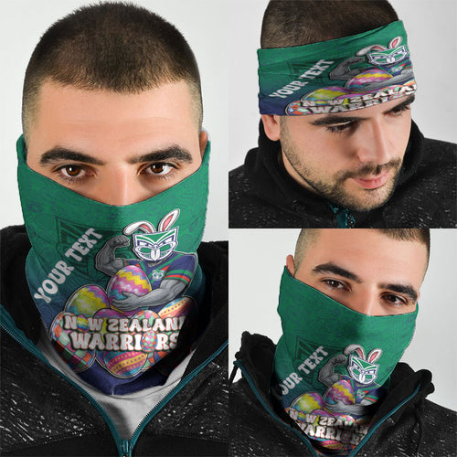 Personalized New Zealand Warriors Neck Gaiter Easter Mascot - Colorful Eggs Cartoon Style