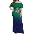 Personalized New Zealand Warriors Off Shoulder Maxi Dress Easter Mascot - Colorful Eggs Cartoon Style