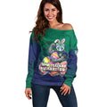 Personalized New Zealand Warriors Off Shoulder Sweater Easter Mascot - Colorful Eggs Cartoon Style