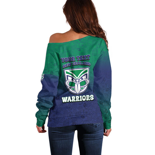 Personalized New Zealand Warriors Off Shoulder Sweater Easter Mascot - Colorful Eggs Cartoon Style