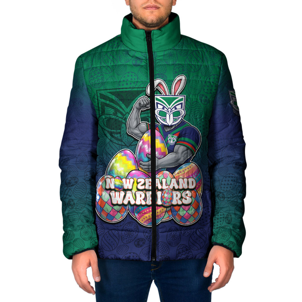Personalized New Zealand Warriors Padded Jacket Easter Mascot - Colorful Eggs Cartoon Style
