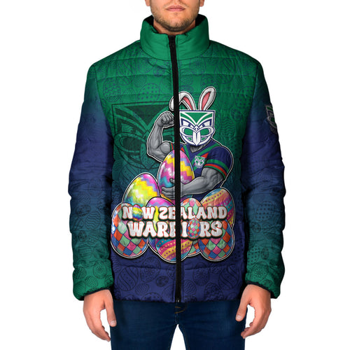 Personalized New Zealand Warriors Padded Jacket Easter Mascot - Colorful Eggs Cartoon Style