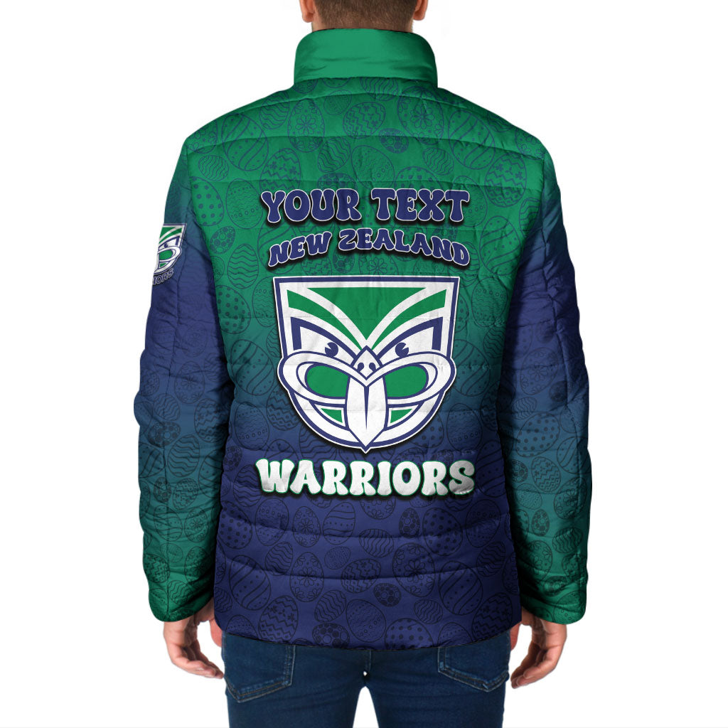 Personalized New Zealand Warriors Padded Jacket Easter Mascot - Colorful Eggs Cartoon Style