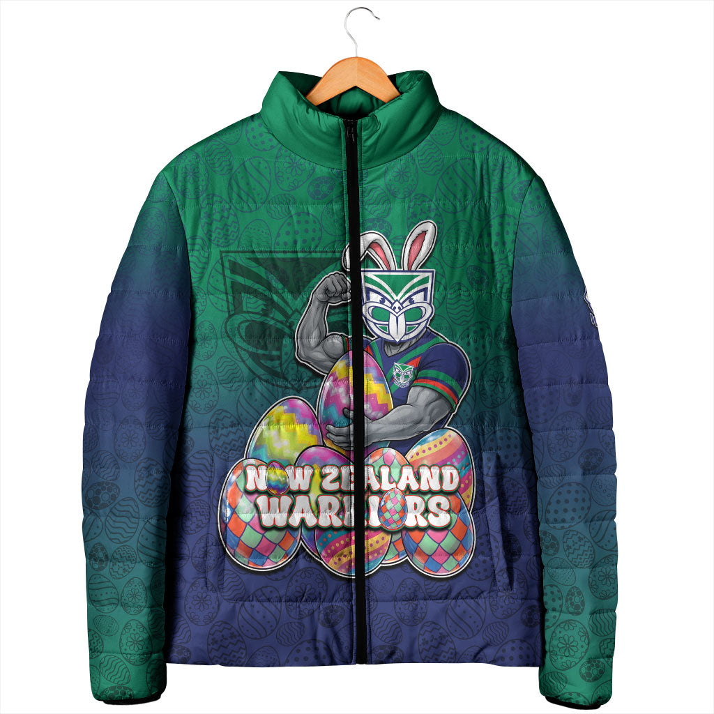 Personalized New Zealand Warriors Padded Jacket Easter Mascot - Colorful Eggs Cartoon Style