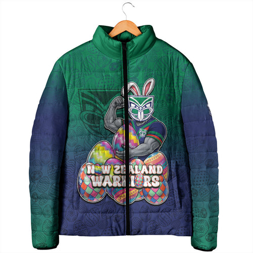 Personalized New Zealand Warriors Padded Jacket Easter Mascot - Colorful Eggs Cartoon Style