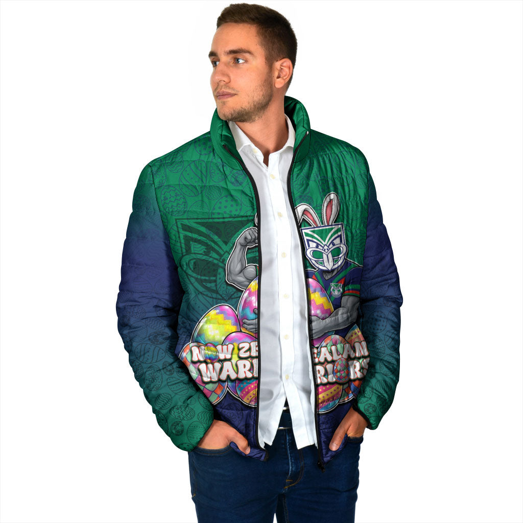 Personalized New Zealand Warriors Padded Jacket Easter Mascot - Colorful Eggs Cartoon Style
