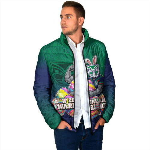Personalized New Zealand Warriors Padded Jacket Easter Mascot - Colorful Eggs Cartoon Style