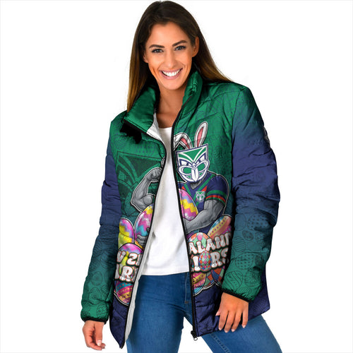 Personalized New Zealand Warriors Padded Jacket Easter Mascot - Colorful Eggs Cartoon Style