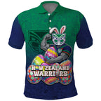 Personalized New Zealand Warriors Polo Shirt Easter Mascot - Colorful Eggs Cartoon Style