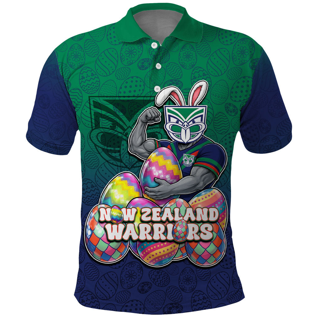 Personalized New Zealand Warriors Polo Shirt Easter Mascot - Colorful Eggs Cartoon Style