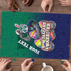 Personalized New Zealand Warriors Puzzle Easter Mascot - Colorful Eggs Cartoon Style