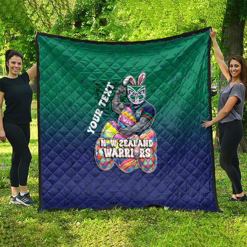 Personalized New Zealand Warriors Quilt Easter Mascot - Colorful Eggs Cartoon Style
