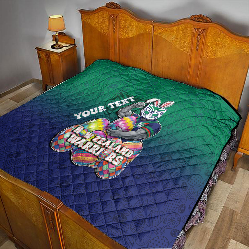 Personalized New Zealand Warriors Quilt Easter Mascot - Colorful Eggs Cartoon Style