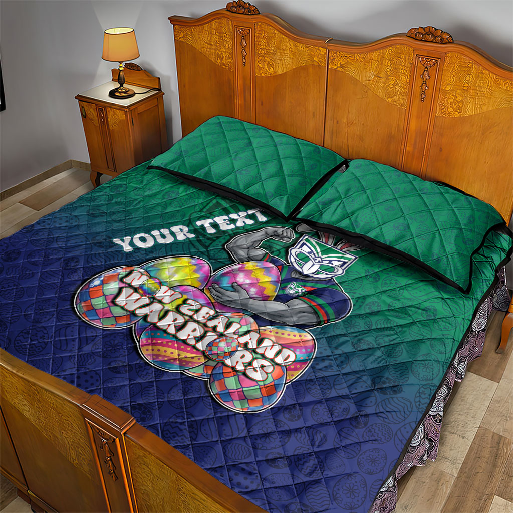 Personalized New Zealand Warriors Quilt Bed Set Easter Mascot - Colorful Eggs Cartoon Style