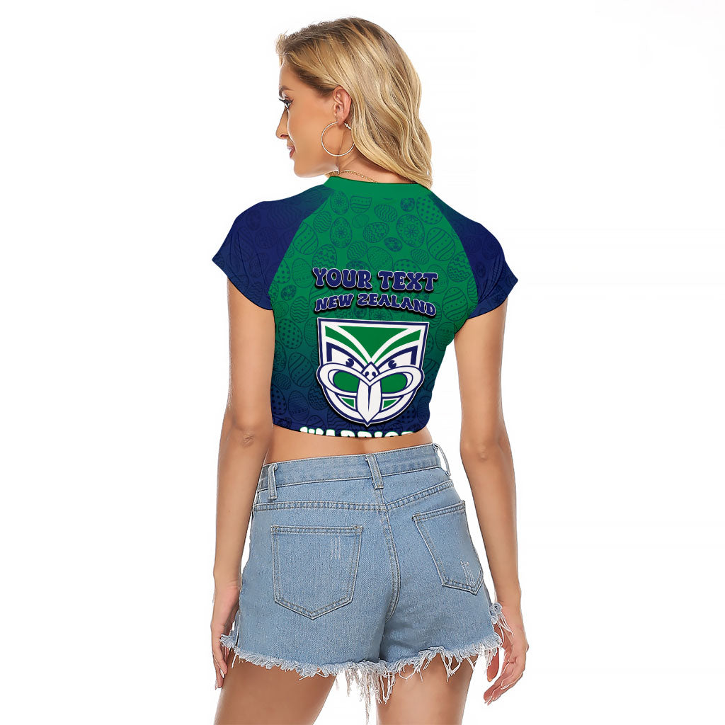 Personalized New Zealand Warriors Raglan Cropped T Shirt Easter Mascot - Colorful Eggs Cartoon Style