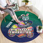 Personalized New Zealand Warriors Round Carpet Easter Mascot - Colorful Eggs Cartoon Style
