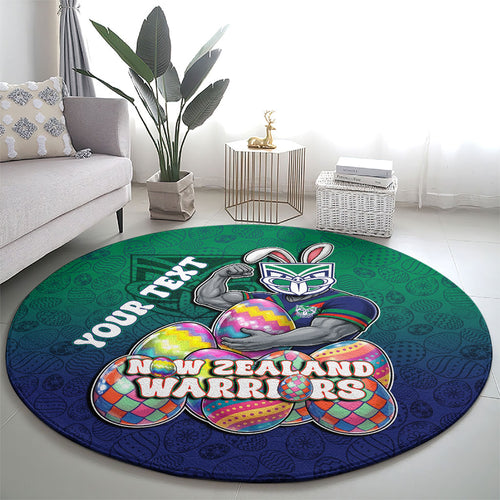 Personalized New Zealand Warriors Round Carpet Easter Mascot - Colorful Eggs Cartoon Style