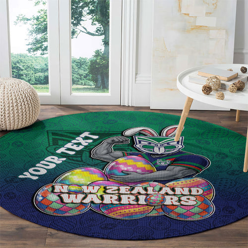 Personalized New Zealand Warriors Round Carpet Easter Mascot - Colorful Eggs Cartoon Style