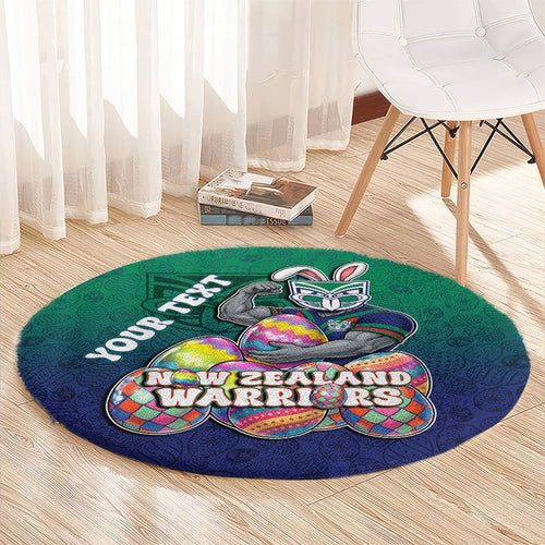 Personalized New Zealand Warriors Round Carpet Easter Mascot - Colorful Eggs Cartoon Style
