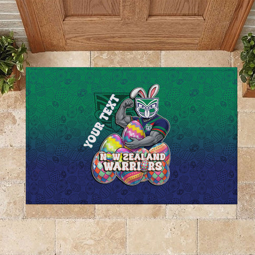 Personalized New Zealand Warriors Rubber Doormat Easter Mascot - Colorful Eggs Cartoon Style