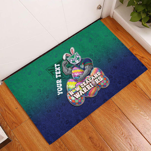 Personalized New Zealand Warriors Rubber Doormat Easter Mascot - Colorful Eggs Cartoon Style