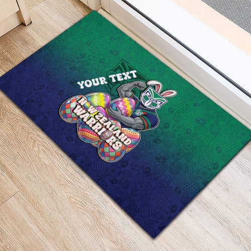 Personalized New Zealand Warriors Rubber Doormat Easter Mascot - Colorful Eggs Cartoon Style