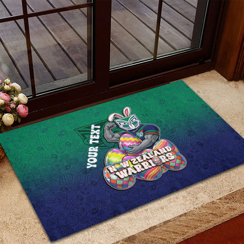 Personalized New Zealand Warriors Rubber Doormat Easter Mascot - Colorful Eggs Cartoon Style