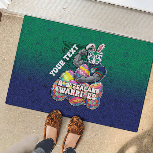 Personalized New Zealand Warriors Rubber Doormat Easter Mascot - Colorful Eggs Cartoon Style