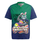 Personalized New Zealand Warriors Rugby Jersey Easter Mascot - Colorful Eggs Cartoon Style