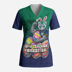 Personalized New Zealand Warriors Scrub Top Easter Mascot - Colorful Eggs Cartoon Style