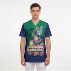 Personalized New Zealand Warriors Scrub Top Easter Mascot - Colorful Eggs Cartoon Style