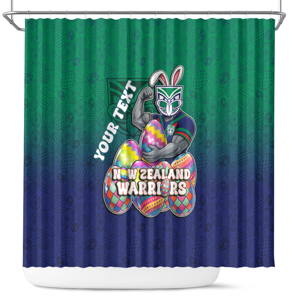 Personalized New Zealand Warriors Shower Curtain Easter Mascot - Colorful Eggs Cartoon Style