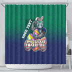 Personalized New Zealand Warriors Shower Curtain Easter Mascot - Colorful Eggs Cartoon Style