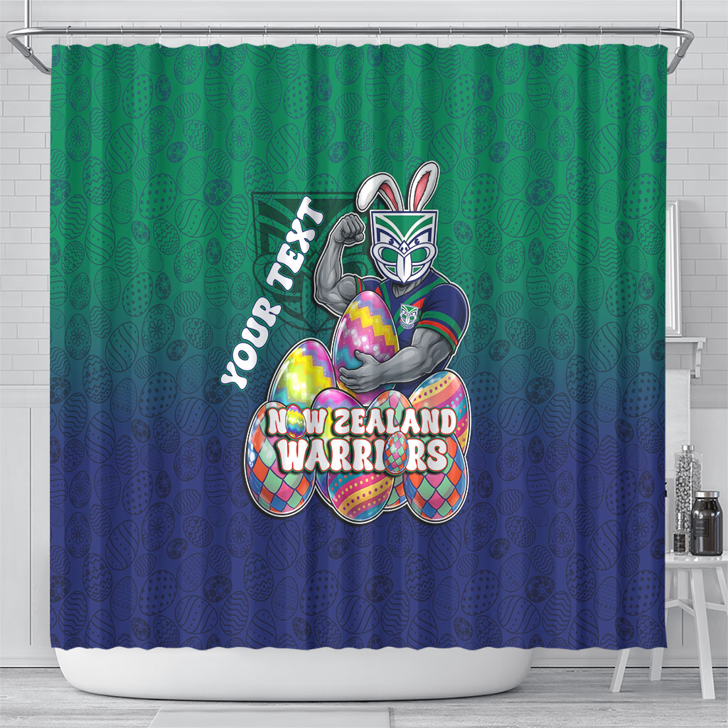 Personalized New Zealand Warriors Shower Curtain Easter Mascot - Colorful Eggs Cartoon Style