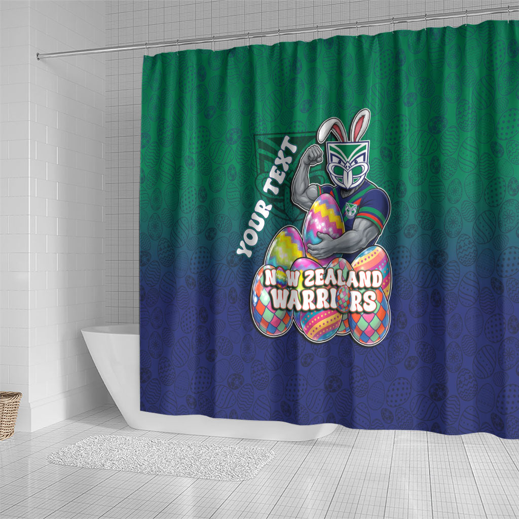 Personalized New Zealand Warriors Shower Curtain Easter Mascot - Colorful Eggs Cartoon Style