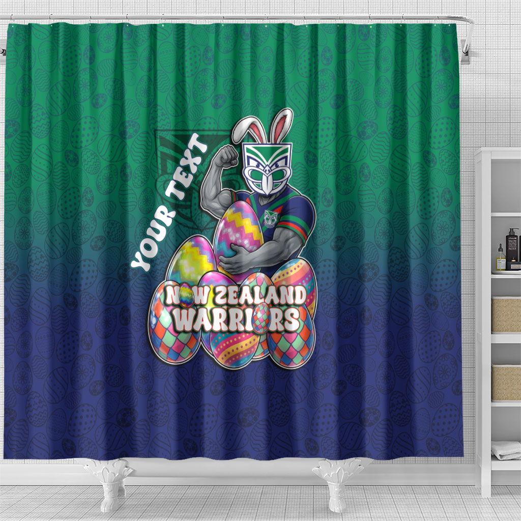 Personalized New Zealand Warriors Shower Curtain Easter Mascot - Colorful Eggs Cartoon Style