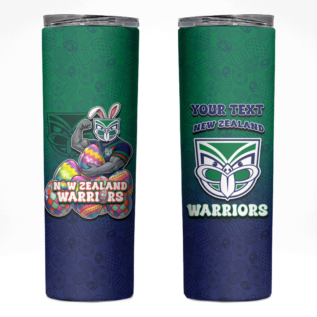 Personalized New Zealand Warriors Skinny Tumbler Easter Mascot - Colorful Eggs Cartoon Style