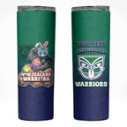 Personalized New Zealand Warriors Skinny Tumbler Easter Mascot - Colorful Eggs Cartoon Style