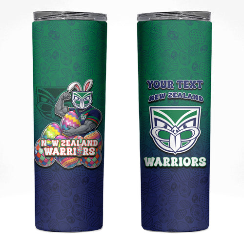Personalized New Zealand Warriors Skinny Tumbler Easter Mascot - Colorful Eggs Cartoon Style