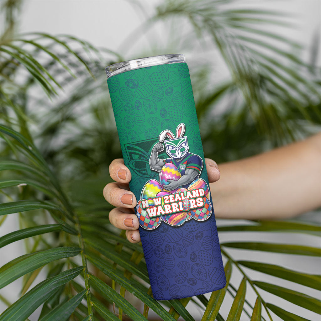 Personalized New Zealand Warriors Skinny Tumbler Easter Mascot - Colorful Eggs Cartoon Style