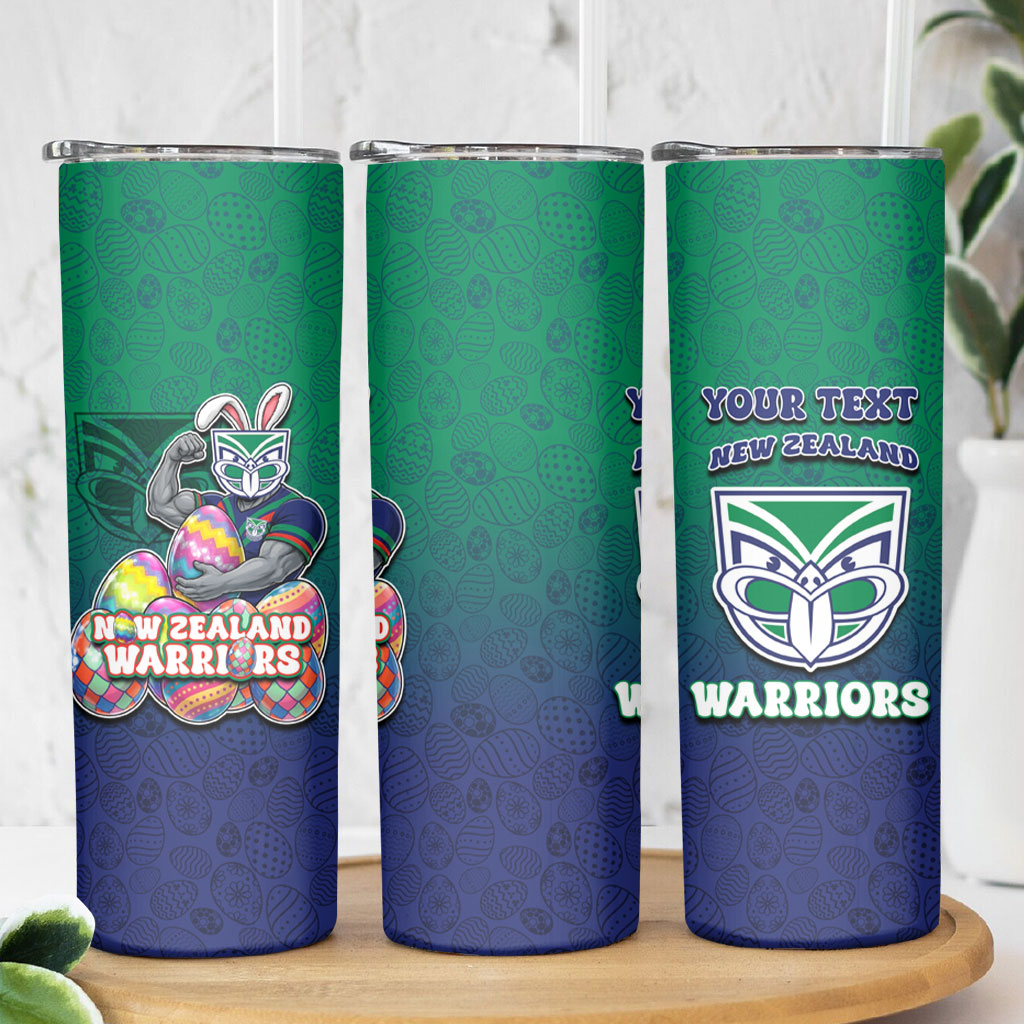 Personalized New Zealand Warriors Skinny Tumbler Easter Mascot - Colorful Eggs Cartoon Style