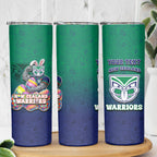 Personalized New Zealand Warriors Skinny Tumbler Easter Mascot - Colorful Eggs Cartoon Style