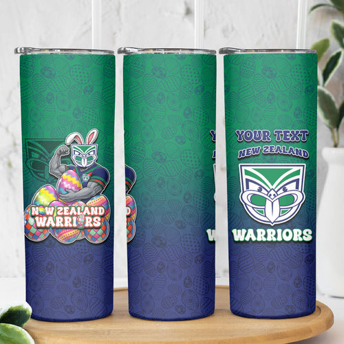 Personalized New Zealand Warriors Skinny Tumbler Easter Mascot - Colorful Eggs Cartoon Style