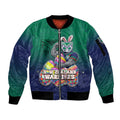 Personalized New Zealand Warriors Sleeve Zip Bomber Jacket Easter Mascot - Colorful Eggs Cartoon Style