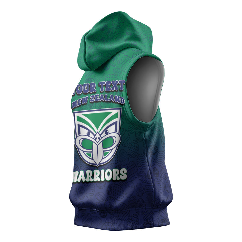 Personalized New Zealand Warriors Sleeveless Hoodie Easter Mascot - Colorful Eggs Cartoon Style