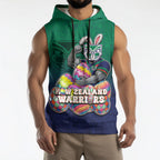 Personalized New Zealand Warriors Sleeveless Hoodie Easter Mascot - Colorful Eggs Cartoon Style